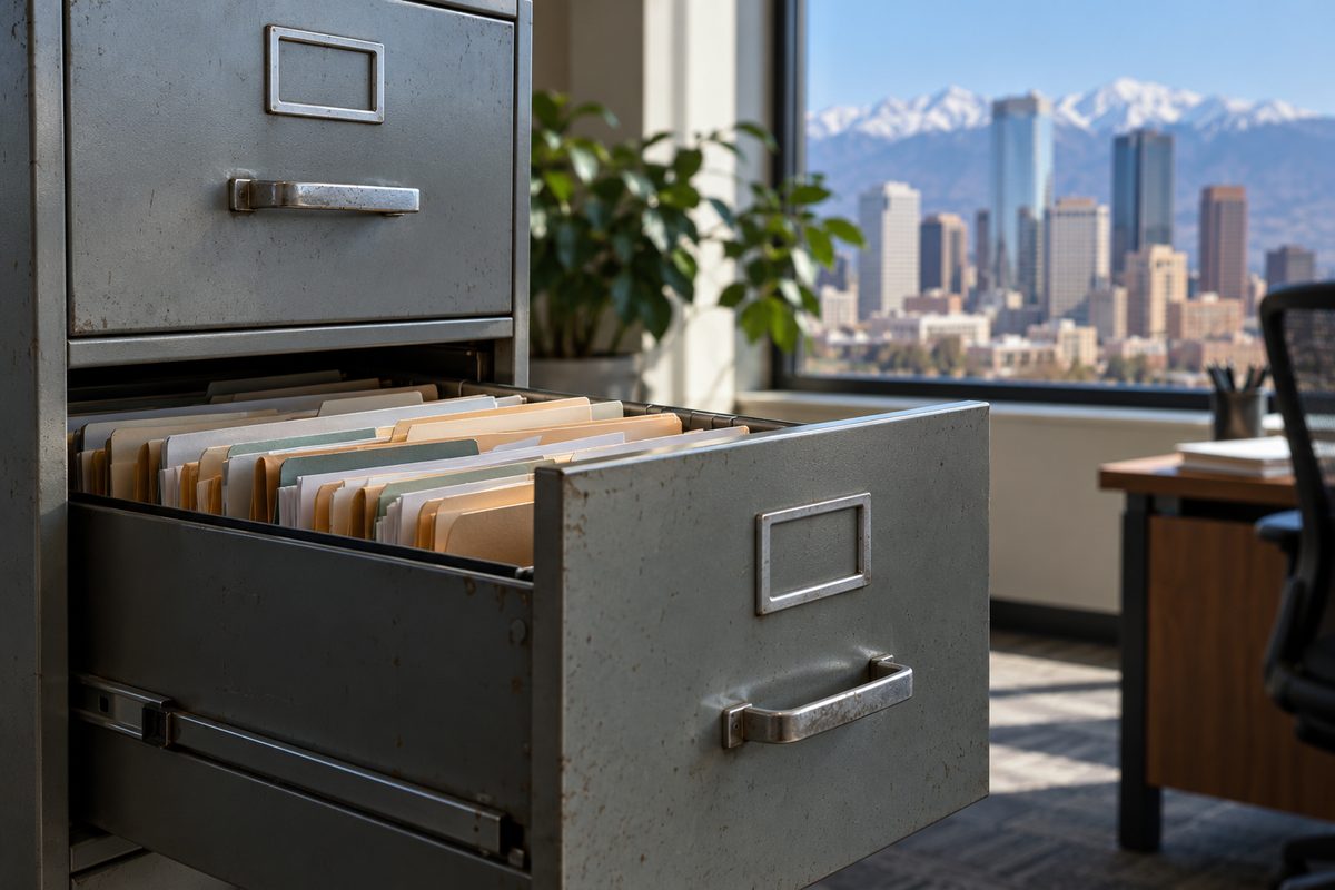 Secured filing archive and records drawer at the Mobilone workshop office.