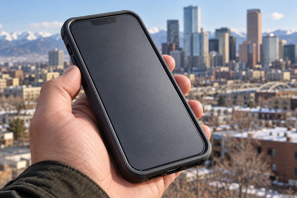 Matte anti-glare screen protector installed on a phone paired with a protective chassis case.