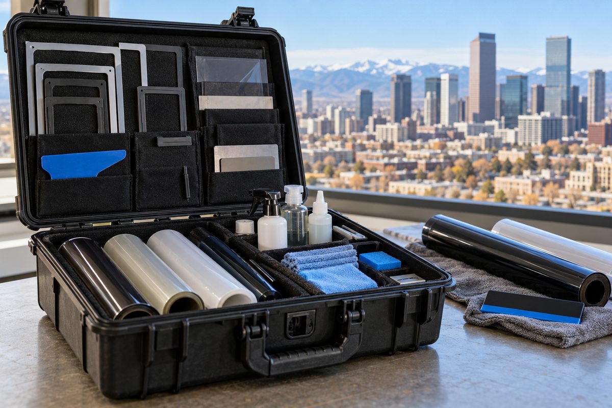 Mobile on-site technician kit packed with alignment tools and portable dust-reduction equipment.