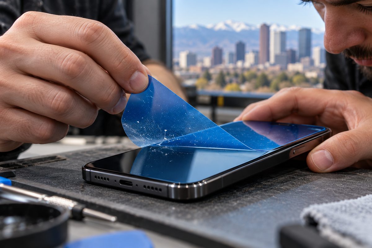 Second step of installation: peeling full-screen antistatic dust extraction film from display
