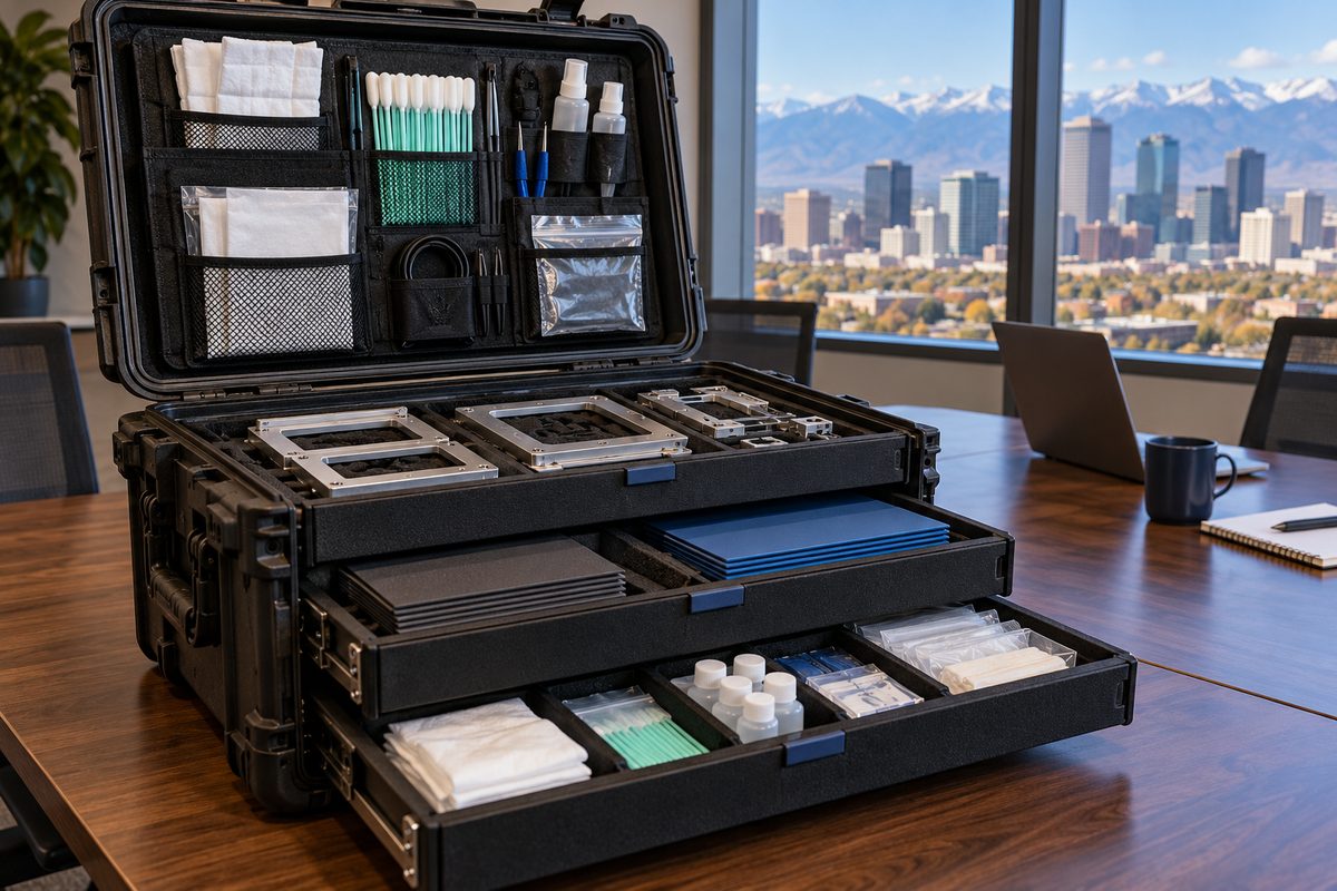 Technician carrying professional mobile installation equipment arriving for an on-site service appointment.